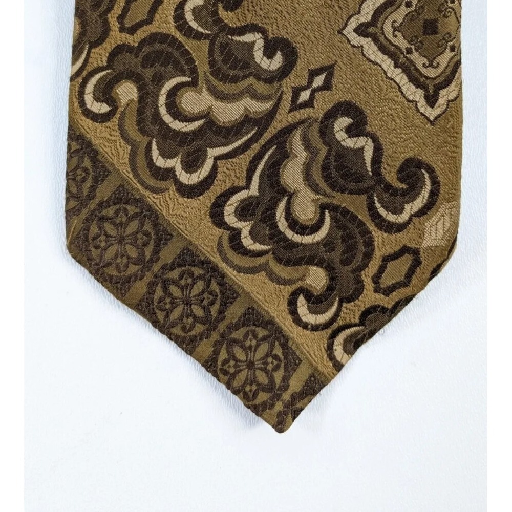 Beau Brummell Gentry Vintage Wide Tie Olive Green Brown Geometric Paisley